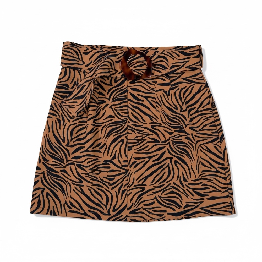 Zara Women's Brown/Black Zebra Print High-waisted Belted Mini Skirt Size XS - Picture 2 of 7